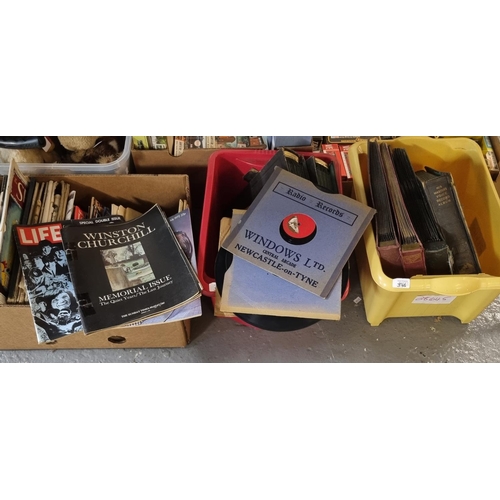 375 - Large collection of 78rpm vintage records in HMV cases together with a box of assorted Royal magazin... 