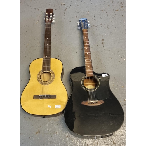 400 - Fender CD 60CE six string acoustic guitar in black with pinstriping together with another Spanish st... 