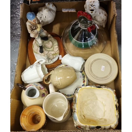 404 - Box of assorted china, glass decanter, Beswick dogs etc.   (B.P. 21% + VAT)