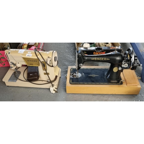 410 - Singer vintage hand sewing machine with case together with a Singer electric sewing machine with foo... 