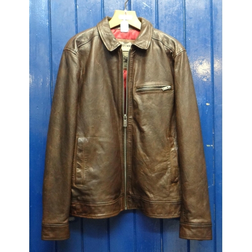 426 - Brown leather Joe Brown's size Large leather bomber jacket with red silky lining.   (B.P. 21% + VAT)