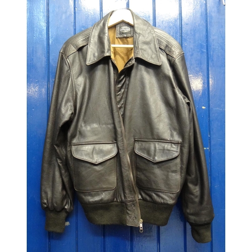 427 - Vintage Mil-tec size L dark brown pleather bomber jacket with cotton lining and sewn in canvas pocke... 