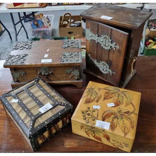 431 - Group of assorted small boxes to include: metal mounted jewellery casket, metal mounted smoker's cab... 