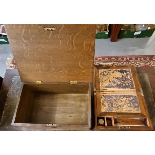 433 - Victorian walnut metal mounted writing slope and and oak metal mounted bible box.  (2)   (B.P. 21% +... 