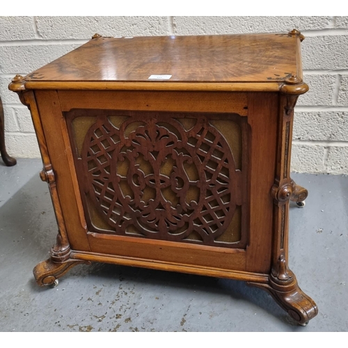 435 - Victorian walnut cabinet with fretwork panel on scrolled feet. Possibly the base of a What-not.  (B.... 