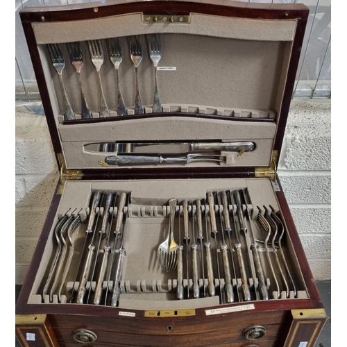 437 - Edwardian inlaid mahogany cutlery canteen, labelled 'Christopher Johnson & Co Sheffield, England', a... 