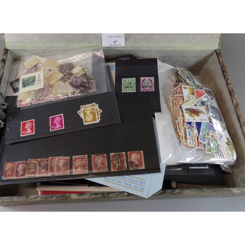 67 - Box file with all world selection of stamps on cards in packets and covers.  (B.P. 21% + VAT)