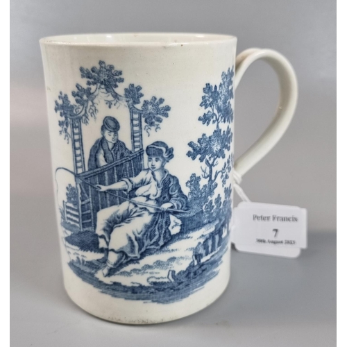 7 - 18th century (1775) first period Worcester porcelain mug, blue and white transfer printed pattern 'L... 