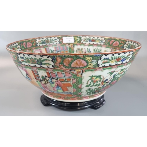 78 - Large Chinese Canton porcelain Famille Rose decorated punch bowl with reserve panels of figures and ... 