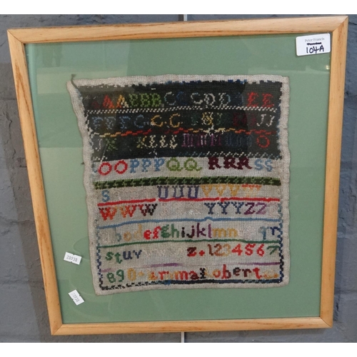 104A - Child's tapestry sampler, probably 19th century.  27x25cm approx.  Framed and glazed.  (B.P. 21% + V... 