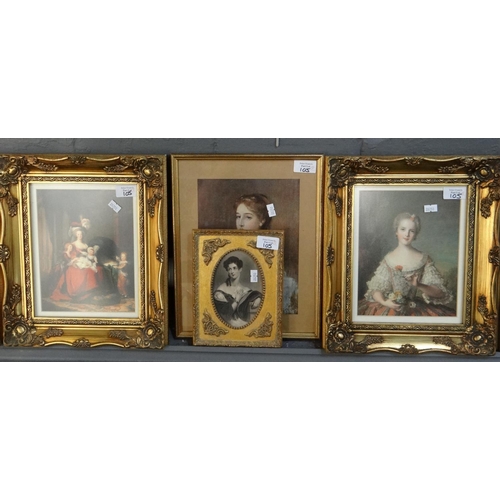 105 - Group of assorted furnishing portrait prints, after Gainsborough and others, set of four plus 4.  (8... 