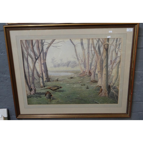 113 - British School (20th century), pheasants, rabbits and a duck in a woodland clearing, watercolours.  ... 