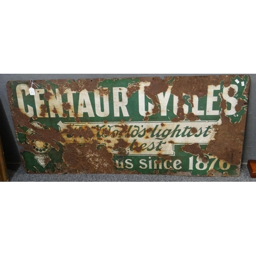 114 - Single sided enamel metal sign. Centaur Cycles, 'The Word's Lightest and Best since 1876'.  57x125cm... 