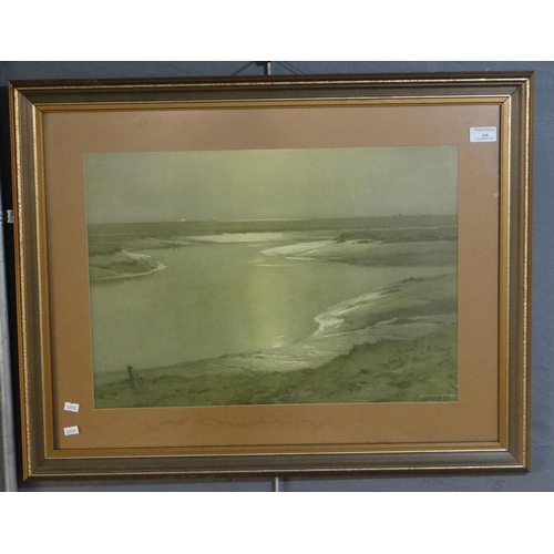 118 - After N Van Der Weyden, estuary scene, coloured print.  38x53cm approx.  Framed and glazed with non-... 