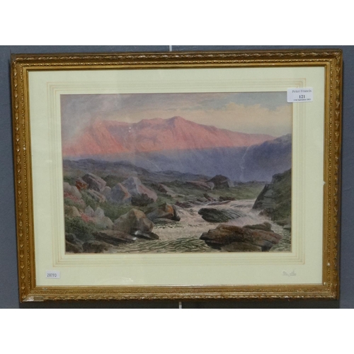 121 - John Henry Leonard (British 1834-1904), 'Sunset at Idwal, North Wales (Snowdonia)', signed.  Waterco... 