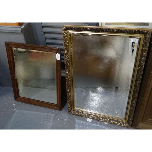 124 - Oak framed mirror with bevelled plate and another gilt framed mirror with bevelled plate.  (2)  (B.P... 