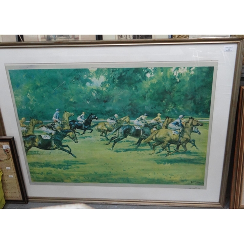 132 - After Michael Lyne, horseracing scene, signed in pencil and within the plate, coloured print.  62x90... 