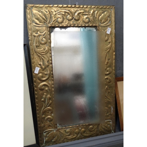 134 - Early 20th century repoussé brass framed Art Nouveau style pier glass with rectangular plate.   (B.P... 