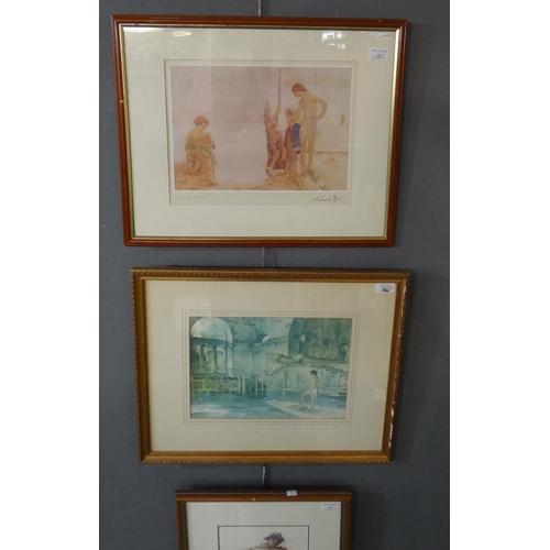 136 - After Sir William Russel Flint, 'An August Morning' and another, figure studies, two coloured prints... 