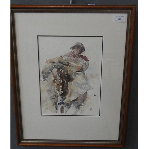 137 - Lesley Donald (Welsh 20th century), 'Penclawdd Cockle Woman', signed dated 95.  Watercolours.  25x20... 