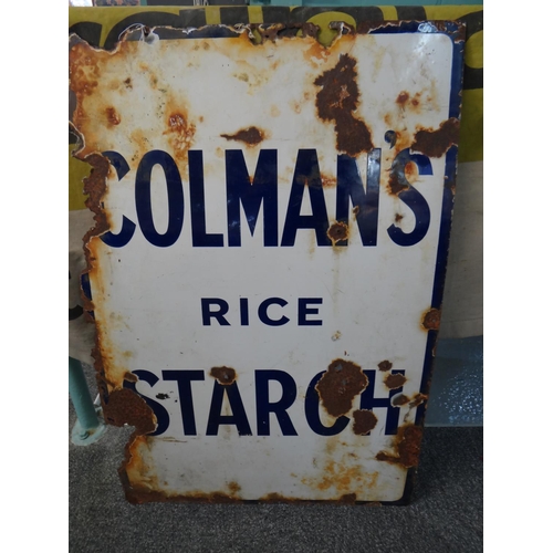 140 - Vintage 'Colman's Rice Starch' enamel sign.  93x61cm approx.  Together with 1950s 'Wills Golden Virg... 