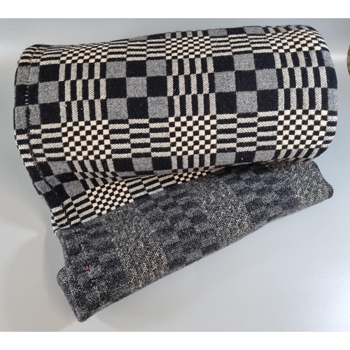 145 - Dark grey ground narrow loom vintage woollen check design Welsh tapestry blanket.
(B.P. 21% + VAT)