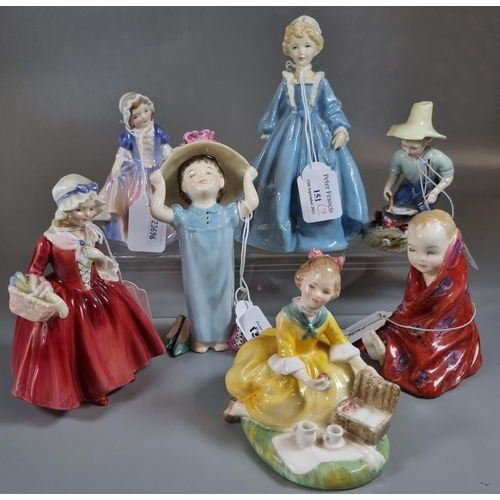 151 - Six Royal Doulton bone china figurines, to include: 'This Little Pig', 'Picnic', 'Make Believe' etc.... 