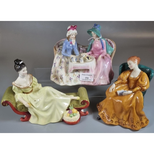 154 - Royal Doulton 'Afternoon Tea' figure group together with two other Royal Doulton figurines: 'Romance... 