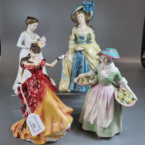 155 - Four Royal Doulton bone china figurines, to include: Figure of the Year 1996 'Belle', 'Sophia Charlo... 