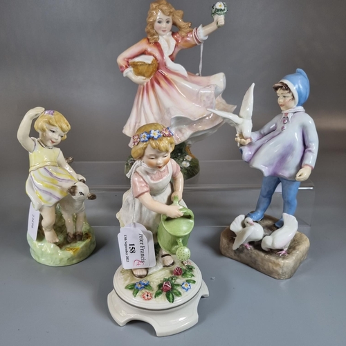 158 - Royal Doulton bone china figurine 'Daddy's Joy' together with two Hummel figurines of young children... 