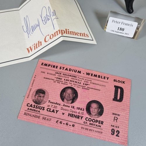 180 - Original boxing ticket 'Empire Stadium, Wembley, 1963' between Cassius Clay and Henry Cooper, togeth... 