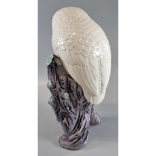 2 - Continental porcelain study of a white owl on naturalistic tree stump with flowers and foliage. Unma... 