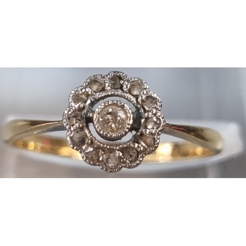 203 - 18ct gold diamond daisy cluster ring.  2g approx.  Size N.  (B.P. 21% + VAT)