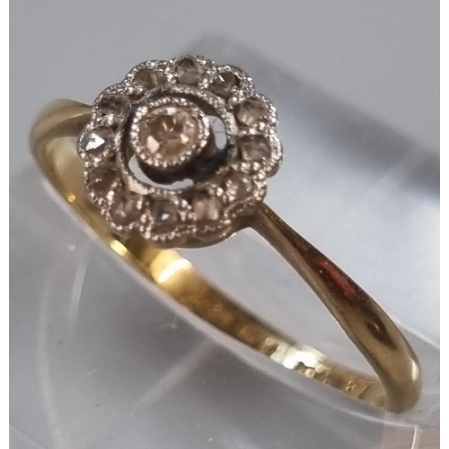 203 - 18ct gold diamond daisy cluster ring.  2g approx.  Size N.  (B.P. 21% + VAT)