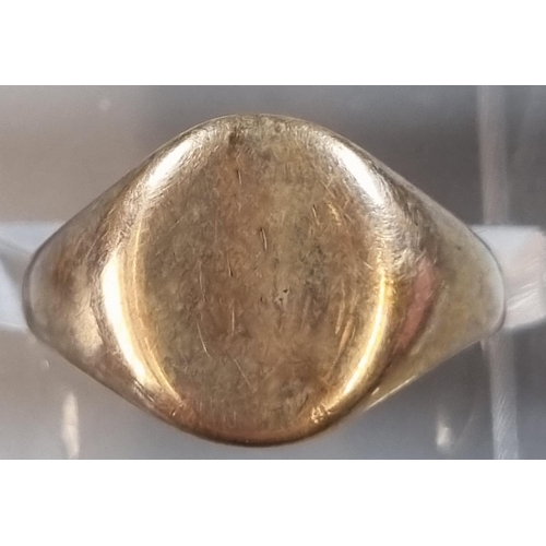 209 - 9ct gold signet ring.  2.1g.  Size J.  (B.P. 21% + VAT)