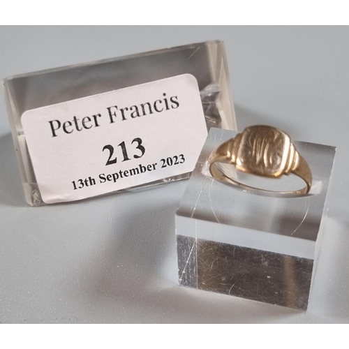 213 - 9ct gold signet ring.  1.9g approx.  Size L1/2.  (B.P. 21% + VAT)