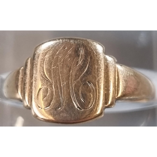 213 - 9ct gold signet ring.  1.9g approx.  Size L1/2.  (B.P. 21% + VAT)