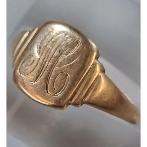 213 - 9ct gold signet ring.  1.9g approx.  Size L1/2.  (B.P. 21% + VAT)