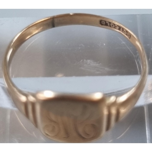 213 - 9ct gold signet ring.  1.9g approx.  Size L1/2.  (B.P. 21% + VAT)