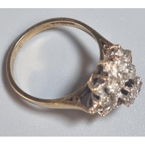 216 - 9ct gold diamond cluster ring.  Size L1/2.  3.2 g approx.  (B.P. 21% + VAT)