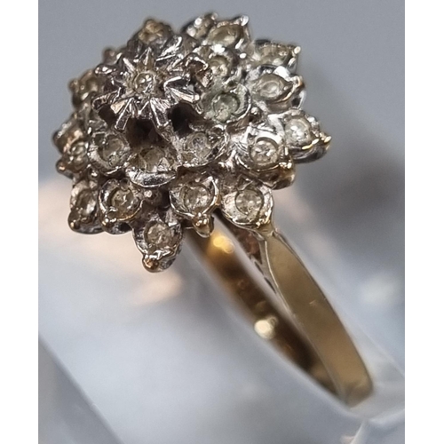 216 - 9ct gold diamond cluster ring.  Size L1/2.  3.2 g approx.  (B.P. 21% + VAT)