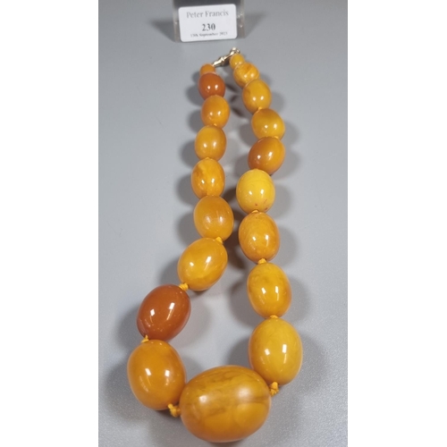 230 - Butterscotch coloured beaded necklace.  (B.P. 21% + VAT)