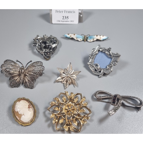 235 - Collection of costume and filigree brooches: ribbons, butterflies, Art Nouveau style etc.  (B.P. 21%... 