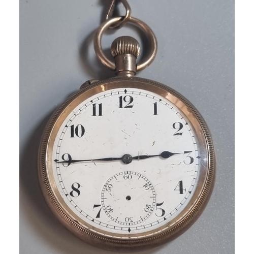 249 - Early 20th century yellow metal open faced keyless pocket watch, the face with Arabic numerals and s... 