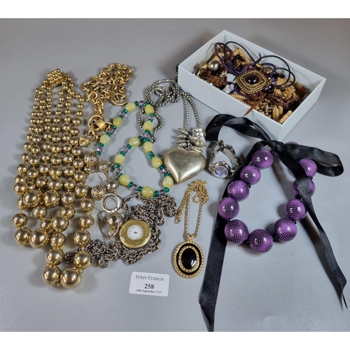 258 - Collection of modern jewellery, wristwatch, beaded necklaces etc.  (B.P. 21% + VAT)