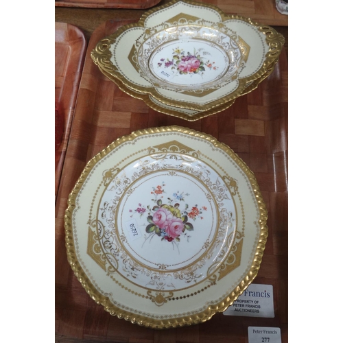 277 - Royal Crown Derby gilt and floral part dessert service with plates and lozenge shaped serving bowls.... 