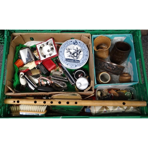 284 - Box containing assorted items to include: a bamboo flute, a ceramic toothpaste shaped toothbrush hol... 