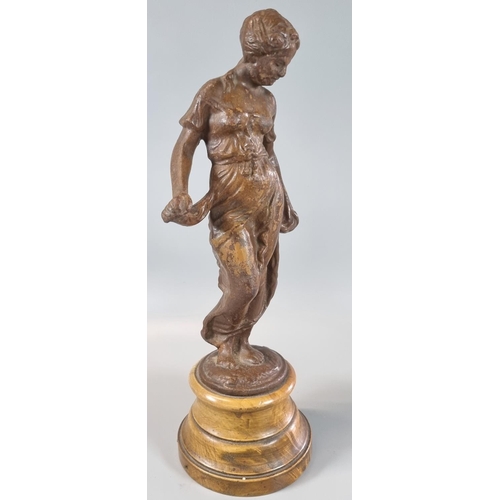 28A - French cast metal statue of a maiden on socle base.  (B.P. 21% + VAT)
