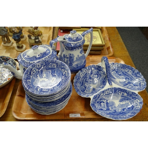 296 - Tray of blue and white Copeland Spode 'Italian' design items to include: small bowls, teapot, water ... 