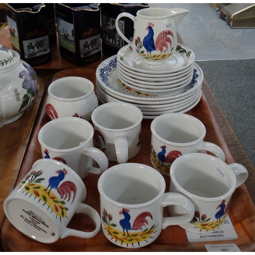 303 - Tray of hand painted Pugh Brothers Llanelli cockerel design teaware by Portmeirion Pottery to includ... 